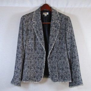 Talbots Womens Navy Blue and White Tweed Blazer with Fringe Size 12 Pre-…
